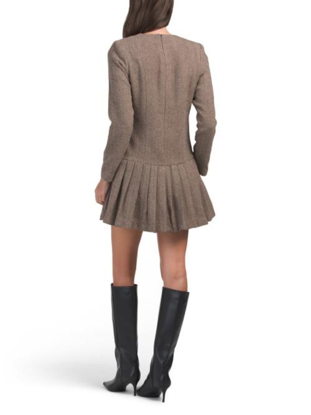 ALEXIA ADMOR Long Sleeve Drop Waist Pleated Mini Dress - Picture 2 of 4